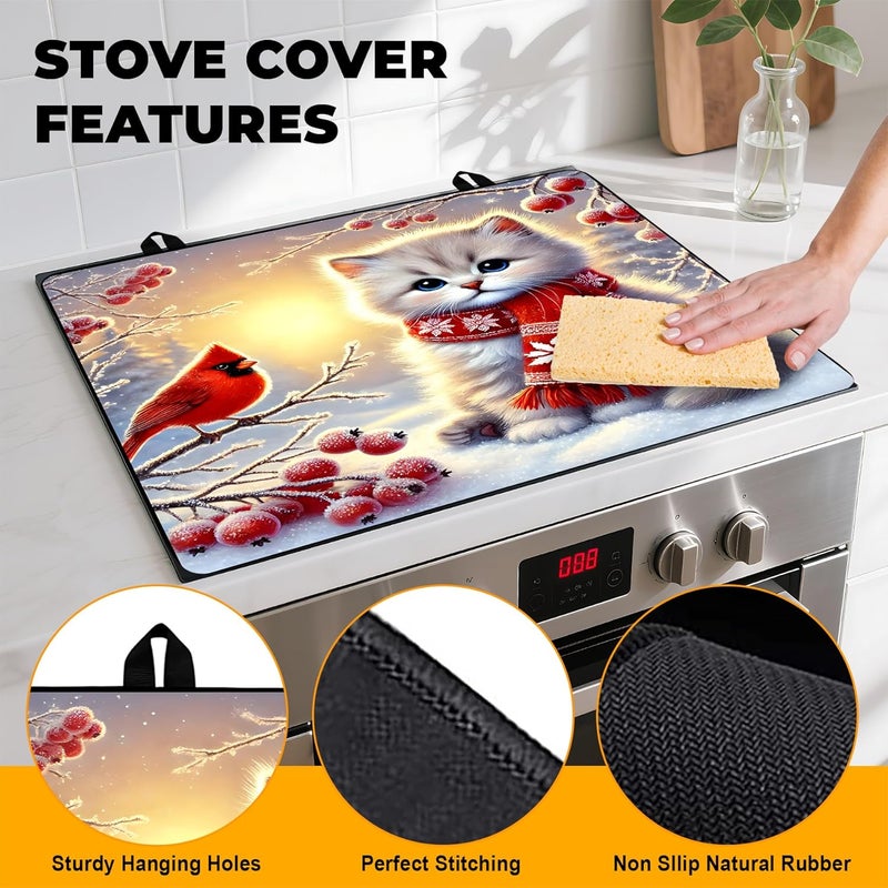 BVBOX Stove Top Cover Retro Flower Gas Stove Top Cover for Home Decoration Kitchen Pad Non-Stick Washable Cooktop Covers Countertop Protector Keep Stove Clean 28"x20" (cat-1) - Image 2